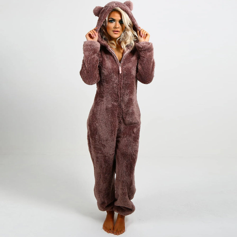 Fleece onesie met oren - uitnodigende loungewear voor dames