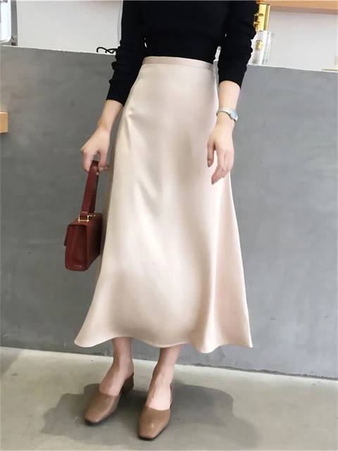 Vrouwen midi satin rok - luxueuze casual en formele outfit voor elke gelegenheid