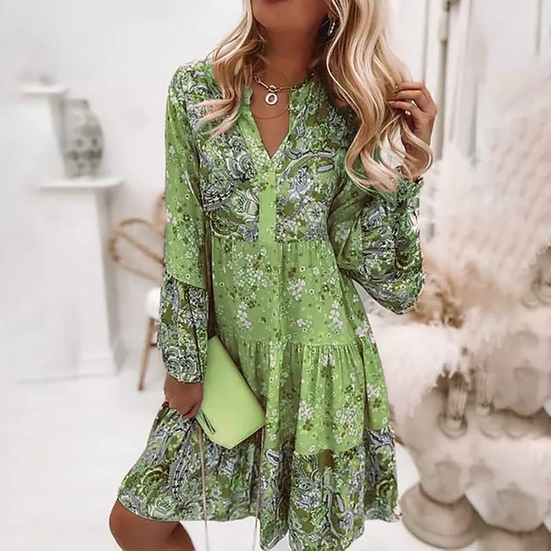 Dames boho bloemenjurk - lichte lange mouwen elegante outfit voor zomerse gelegenheden
