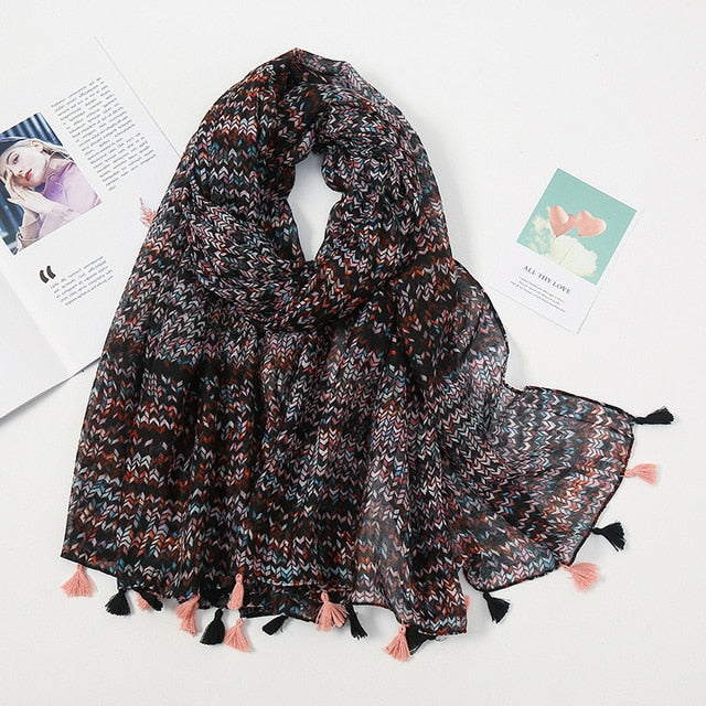 Florale pashmina sjaal met franjes - elegante dames sjaal - Bakkermode.nl