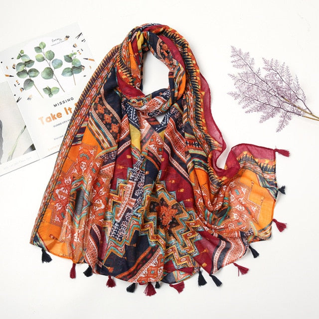 Florale pashmina sjaal met franjes - elegante dames sjaal - Bakkermode.nl