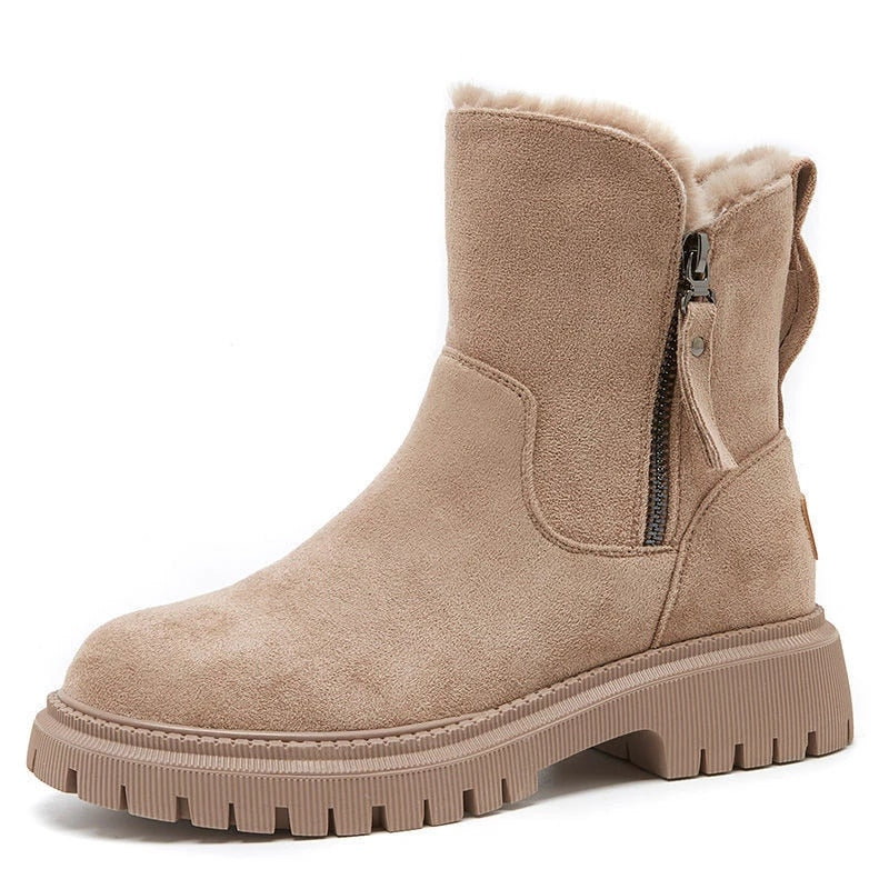Stijlvolle beige dames winterboots met warme voering en stevige zool – comfortabele enkellaarzen - Bakkermode.nl