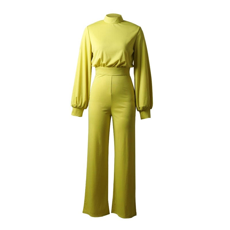 Elegante dames jumpsuit met lange mouwen en hoge hals - veelzijdige outfit voor casual of formele gelegenheden
