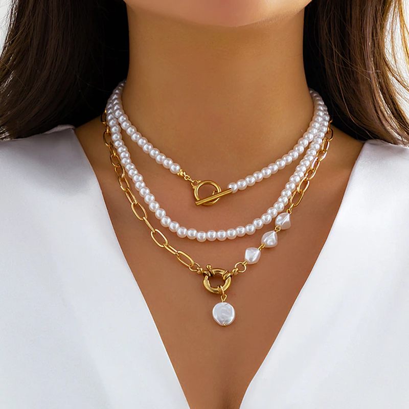 Parelketting set - elegante gelaagde dames sieraden - Bakkermode.nl
