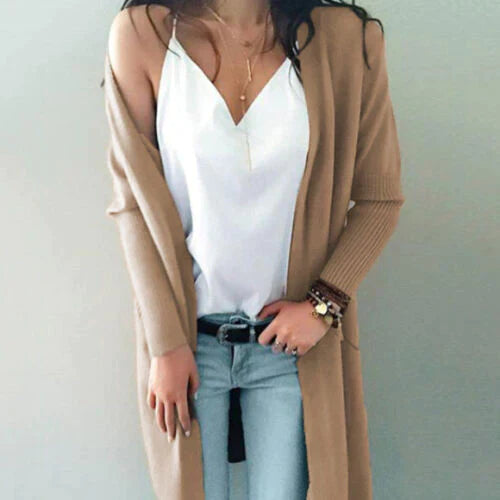 Dames lange cardigan - chic lichtgewicht breiwerk voor veelzijdige laagjesstijl het hele jaar door