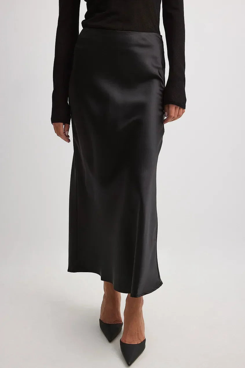 Satin maxi rok - elegante dames hoge taille rok