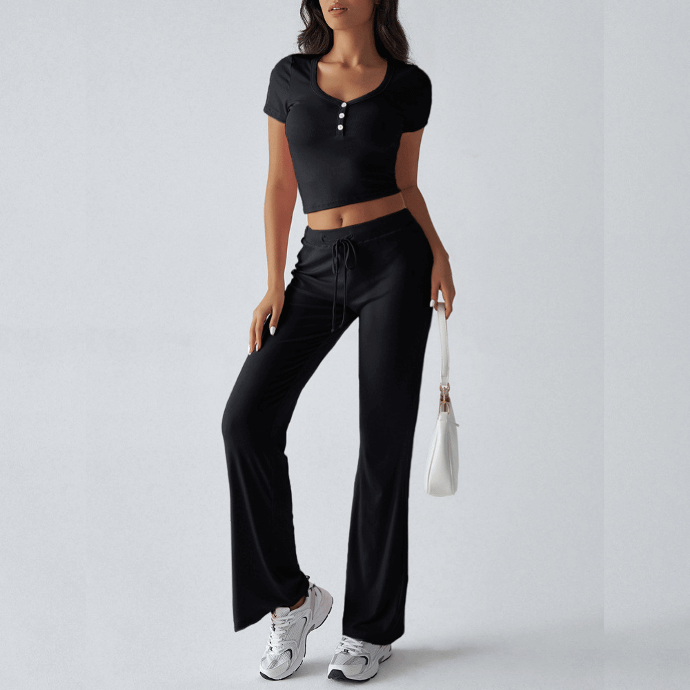 2-delige dames lounge set - zachte katoenen top en broekcombinatie voor casual ontspanning