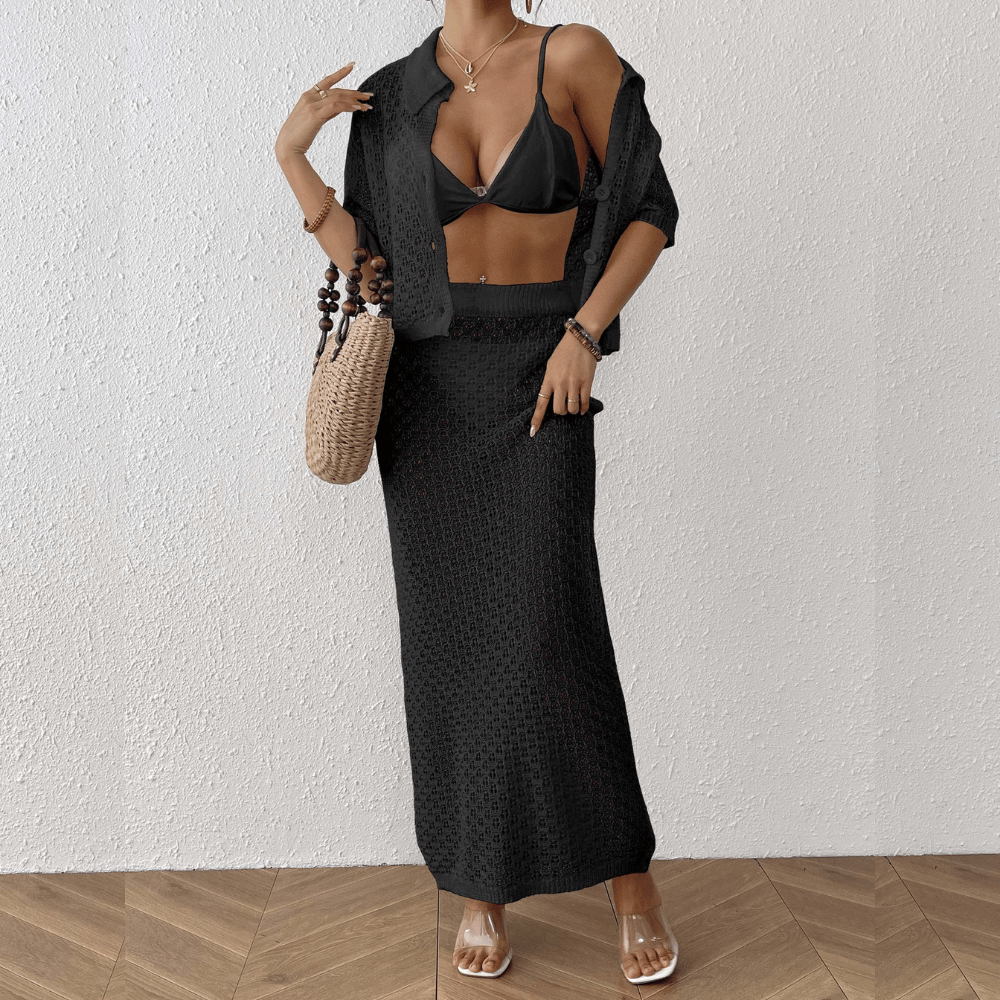 Dames haak maxi jurk - elegante strandoutfit met knoopsluiting