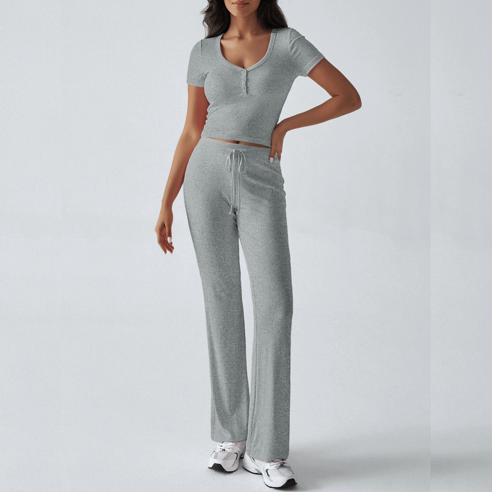 2-delige dames lounge set - zachte katoenen top en broekcombinatie voor casual ontspanning