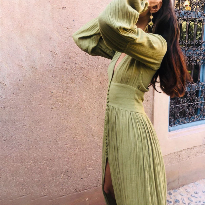 Dames maxi jurk - elegante knopdetails in bohemian stijl voor casual & formele gelegenheden