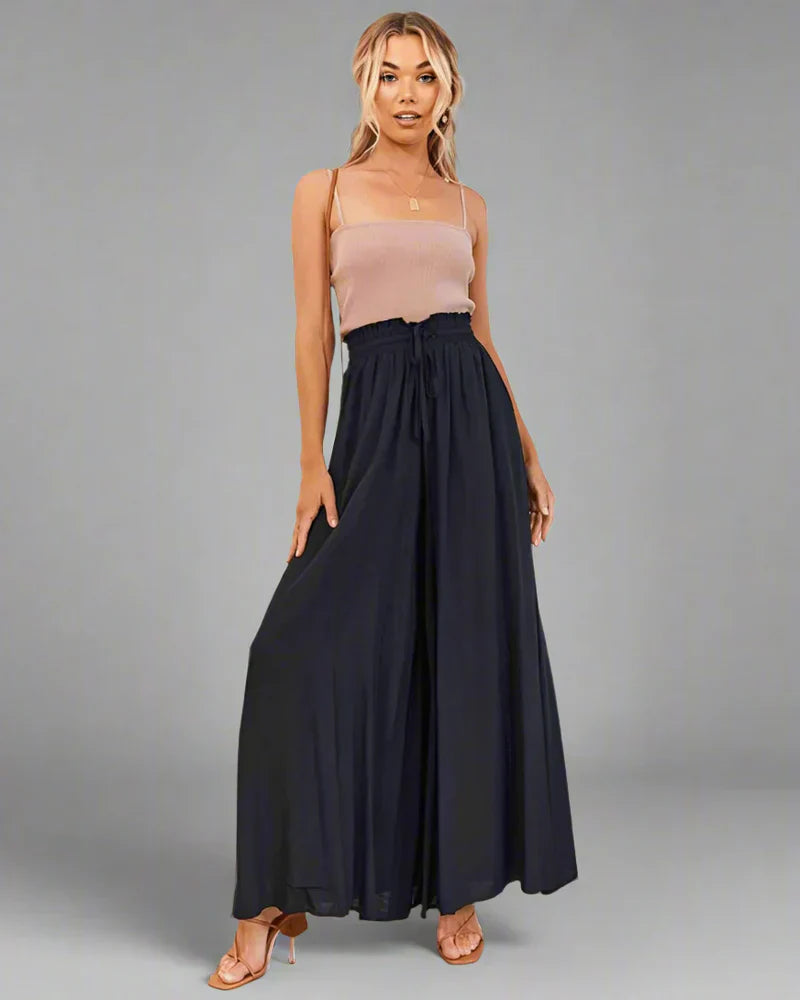 Dames hoge taille wijde pijpen broek - stijlvolle lichte broek voor casual uitjes