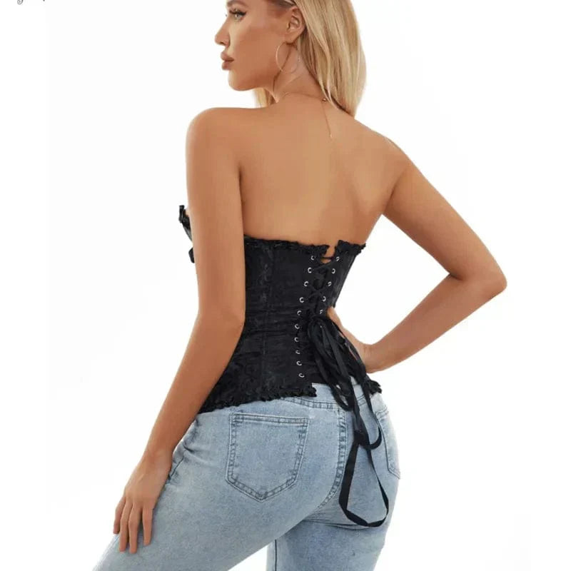 Brocade corset voor dames - verfijnd zwart corset met kantdetails