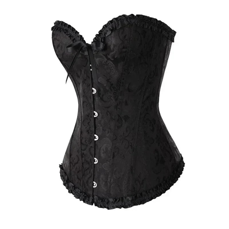 Brocade corset voor dames - verfijnd zwart corset met kantdetails