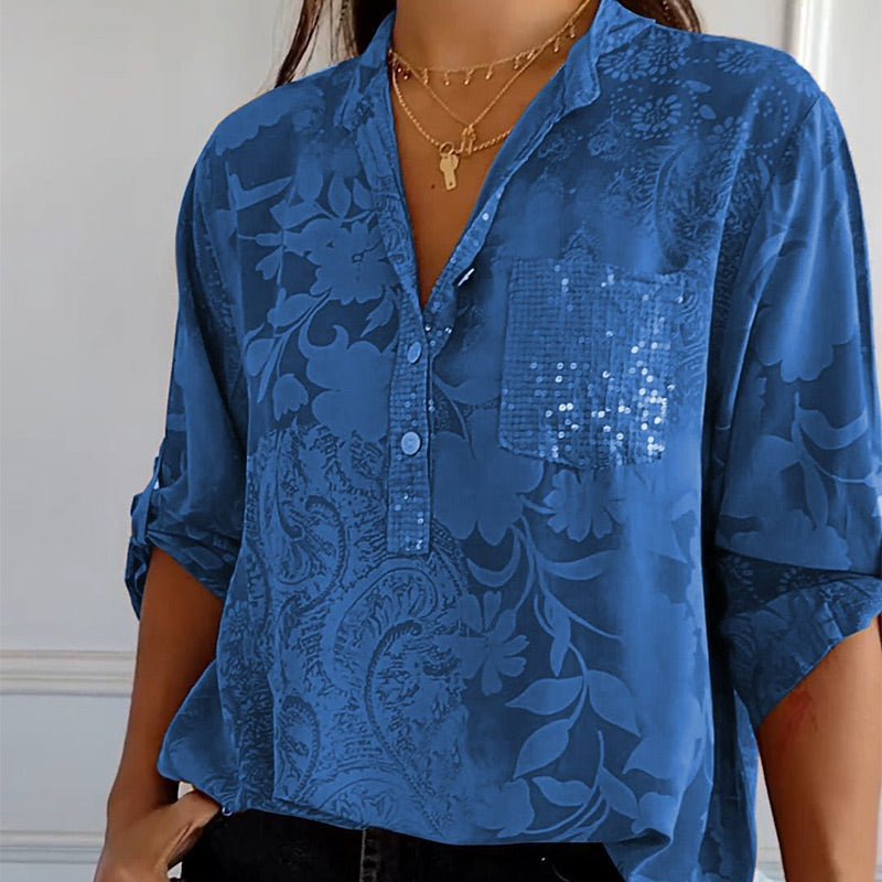Dames lichtgewicht blouse met lange mouwen - elegante bloemenprint