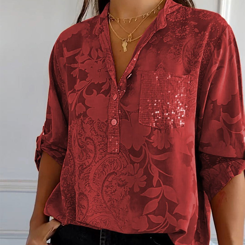Dames lichtgewicht blouse met lange mouwen - elegante bloemenprint