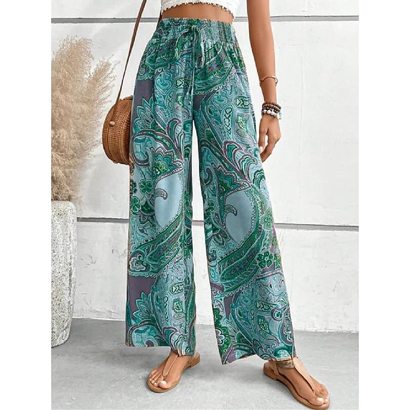 Dames wijde broek met vintage print voor een casual relaxed look - zachte bohemian stijl