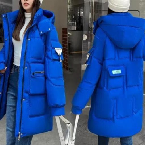 Dames winterparka - geïsoleerde lange blauwe jas met praktische zakken
