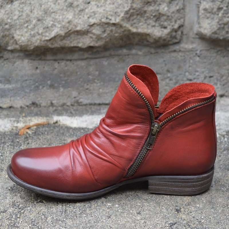 Leren enkelboots - stijlvolle dames zip-up booties