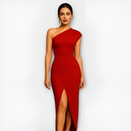 Dames één-schouder feestjurk - elegante avondjurk met hoge split