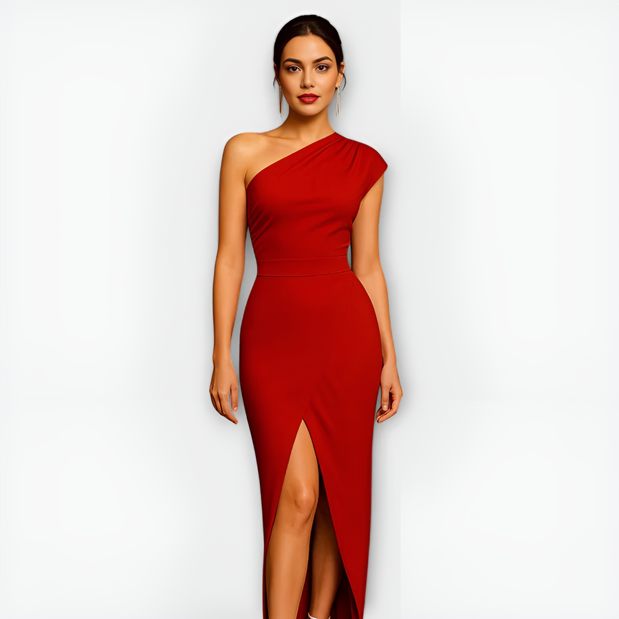 Dames één-schouder feestjurk - elegante avondjurk met hoge split