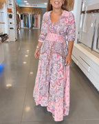 Maxi jurk - elegante v-hals bloemenprint jurk voor dames