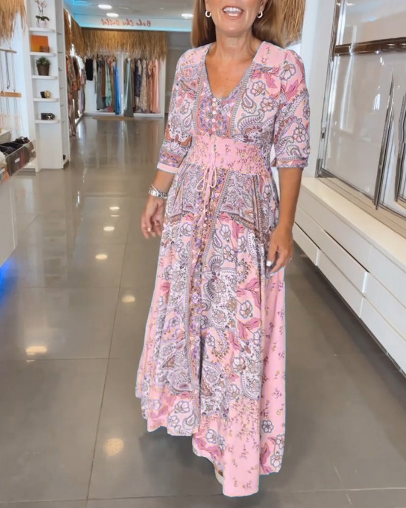 Maxi jurk - elegante v-hals bloemenprint jurk voor dames