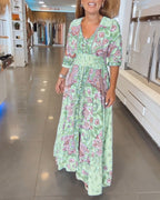 Maxi jurk - elegante v-hals bloemenprint jurk voor dames