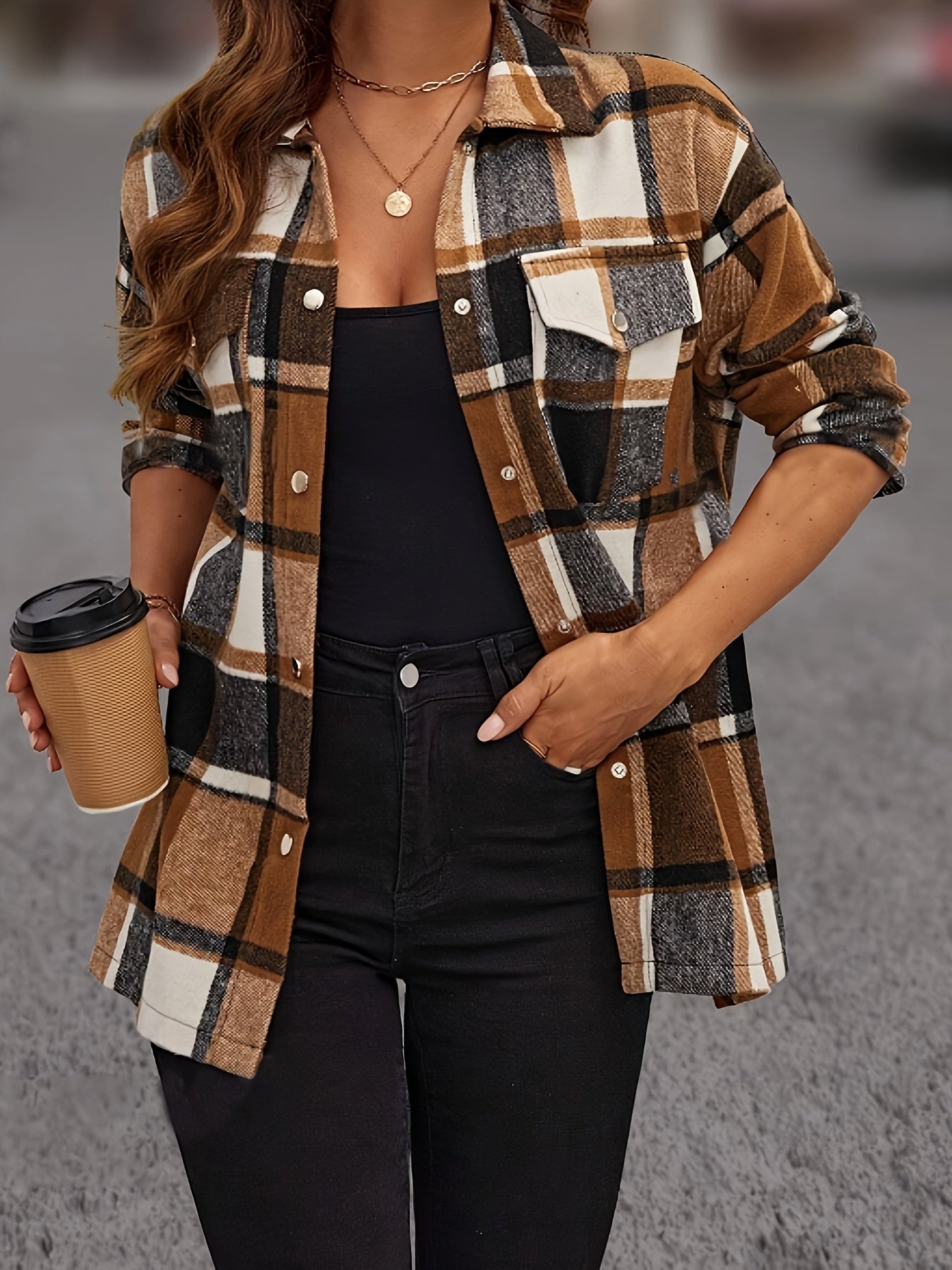 Gemêleerde kleurcheck overhemd - veelzijdige lange mouwen dames overshirt