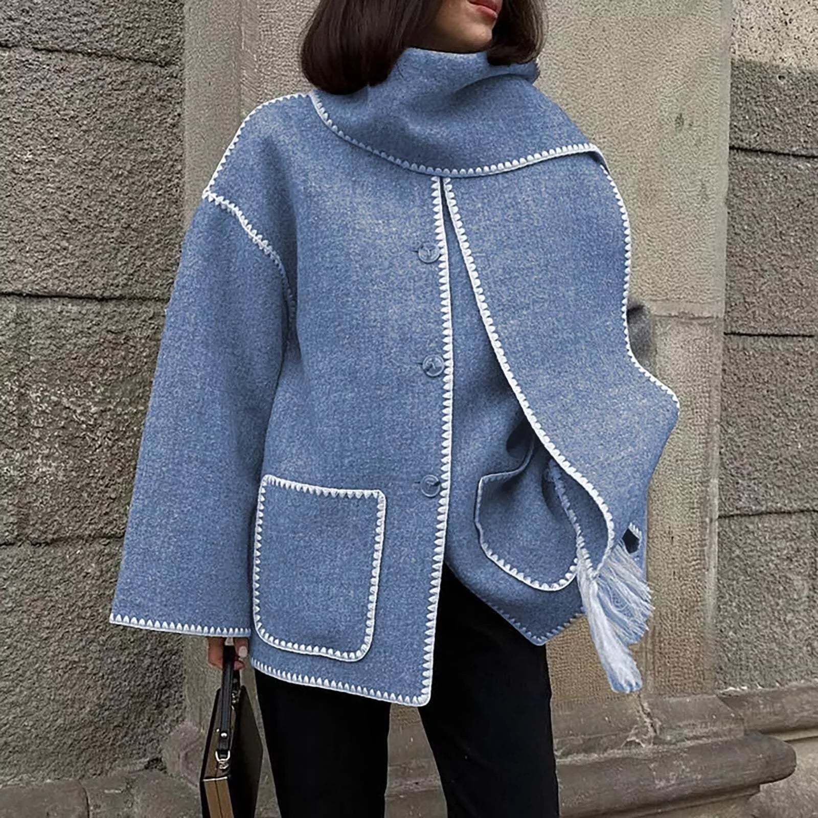 Elegante wollen damesjas - oversized warme winterjas met chique omslagkraag - Bakkermode.nl