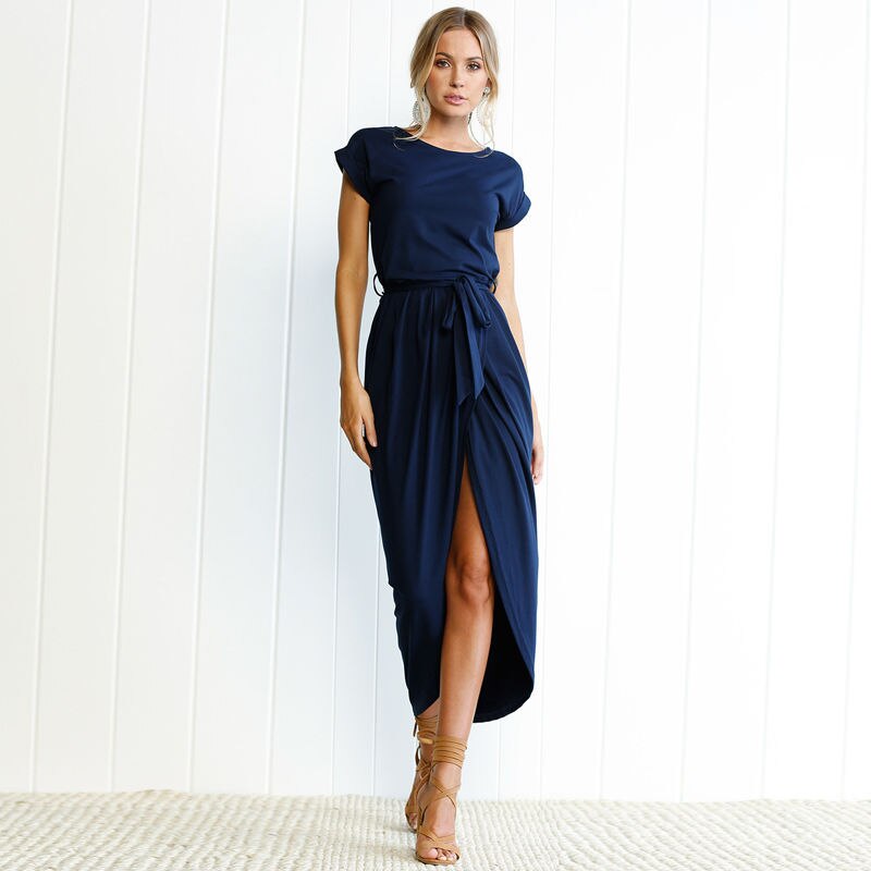 Maxi jurk met korte mouwen - elegante casual damesjurk