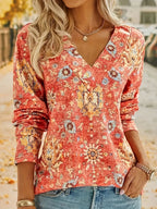 Dames boho top - elegante, gestreepte blouse met lange mouwen