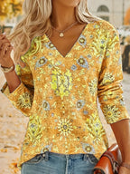 Dames boho top - elegante, gestreepte blouse met lange mouwen