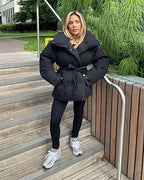 Gewatteerde jas met ceintuur voor dames - warme bruine jas met oversized kraag - Bakkermode.nl