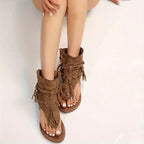 Bruine sandalen met franjes en veters - Bakkermode.nl