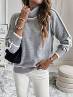 Lichtgrijze trui - chique dames turtleneck met details