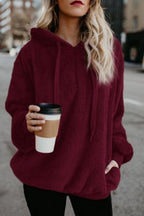 Warme fleece hoodie - oversized dames trui met halve rits en capuchon - Bakkermode.nl