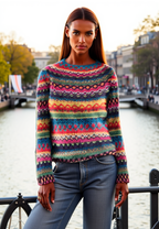 Vrolijke Scandinavische gebreide trui - Noorse dames wollen trui