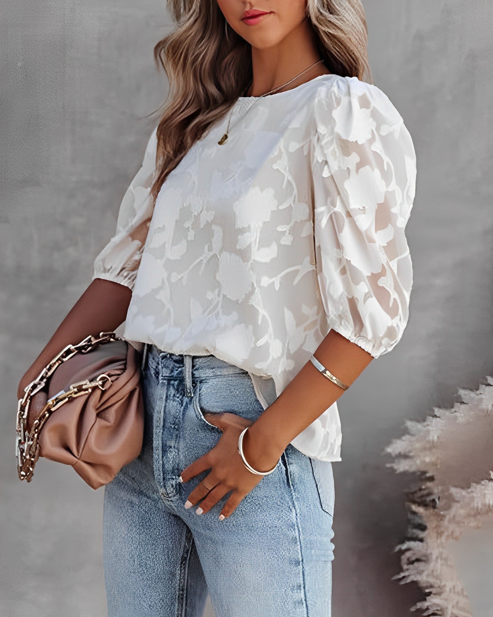 Dames bloemen chiffon blouse - stijlvolle top met pofmouwen voor een verfijnde look
