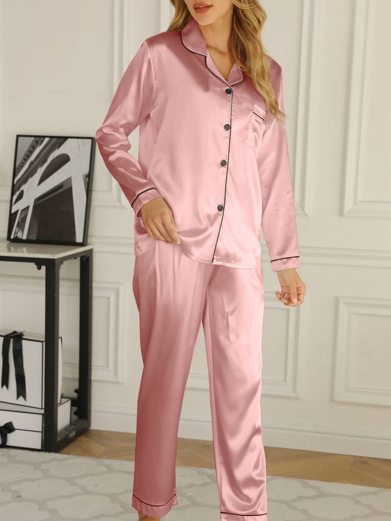 2-delige satijnen pyjama set - elegante dames nachtmode