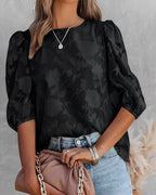 Dames bloemen chiffon blouse - stijlvolle top met pofmouwen voor een verfijnde look