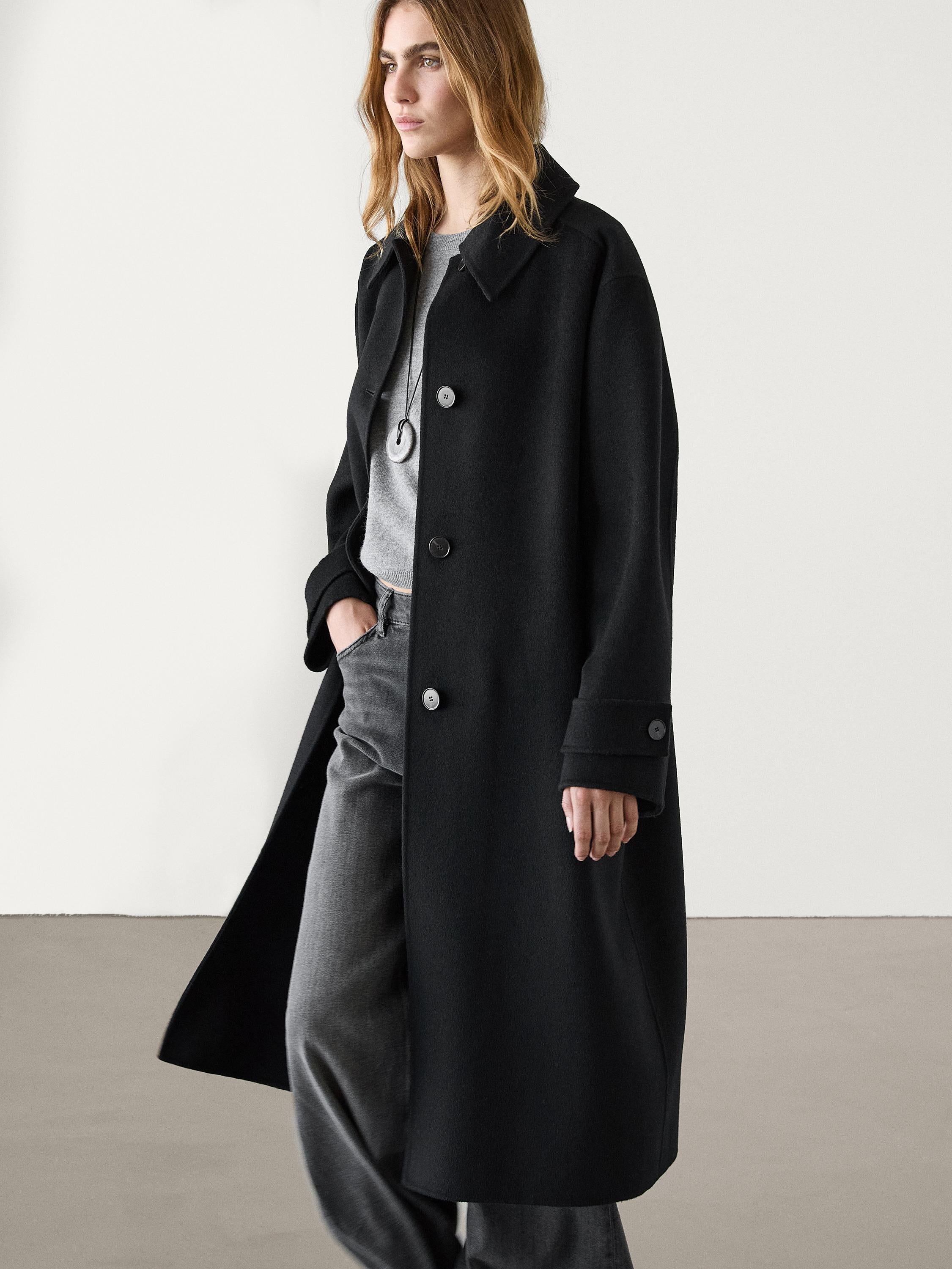 Dames wollenblend jas - verfijnde lange knopen outerwear