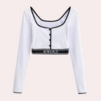 Geribbelde knoopcrop top - stijlvolle dames top met lange mouwen