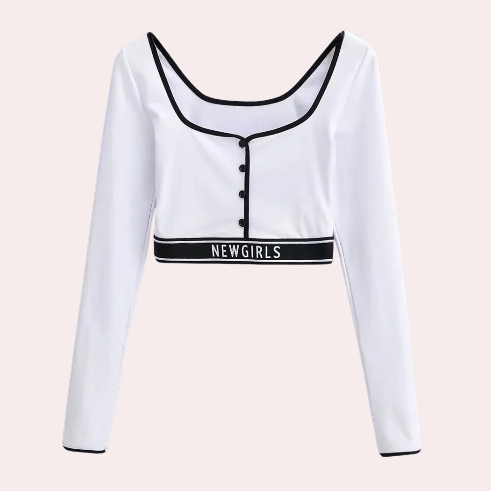 Geribbelde knoopcrop top - stijlvolle dames top met lange mouwen
