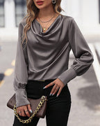 Satin cowl neck blouse - elegante grijze dames top