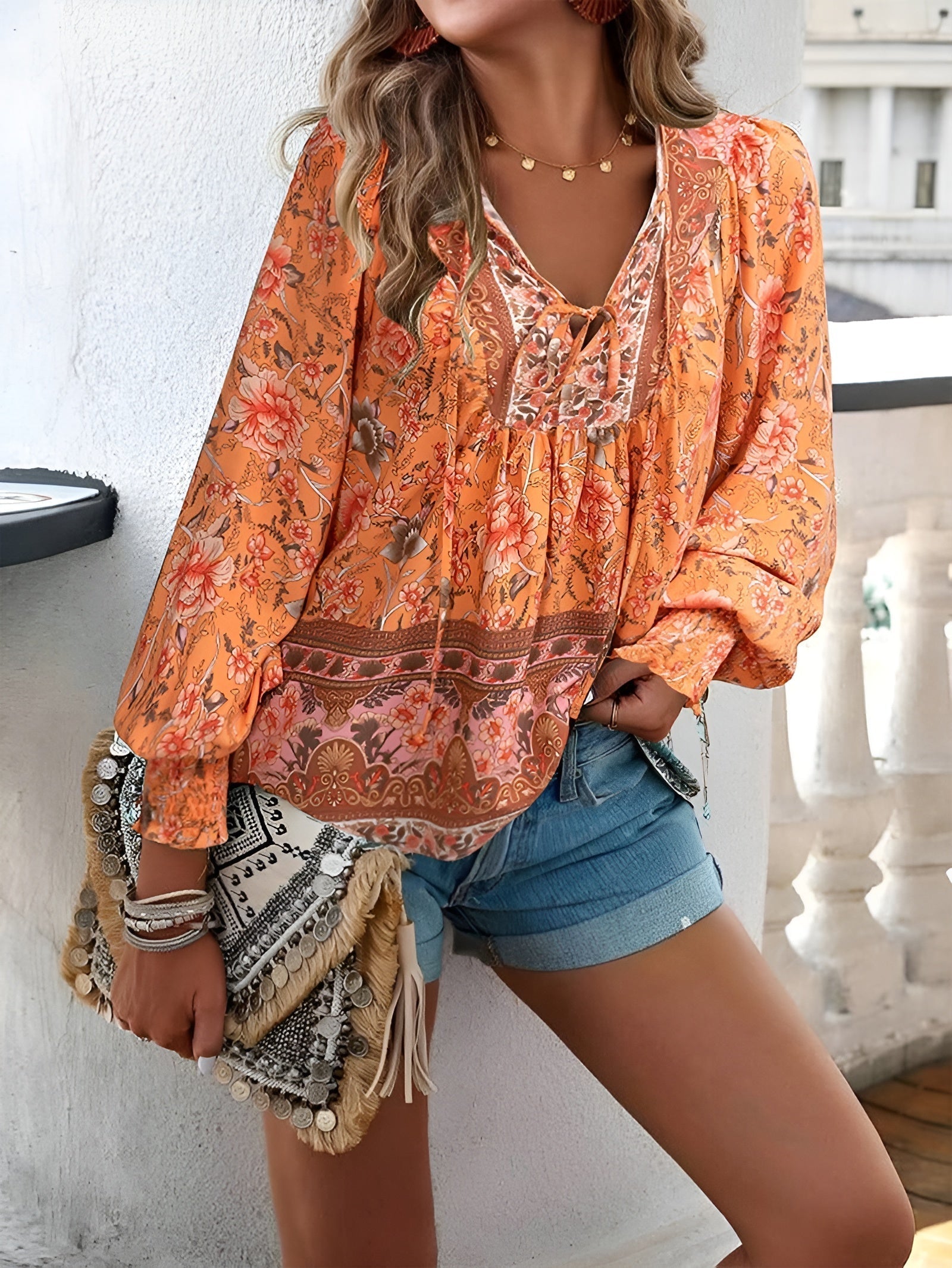 Bloemenblouse - stijlvolle dames top met lange mouwen