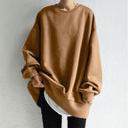 Dames oversized sweater - losse fit lange pullover met ronde hals en geribbelde boorden - Bakkermode.nl