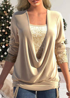 Dames sequined top - stijlvolle gedrapeerde blouse met sprankelende details