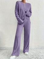 2-delige geribbelde lounge set - stijlvolle dames pyjama outfit