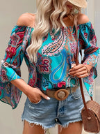 Off-shoulder top - elegante bloes met bloemenprint voor dames