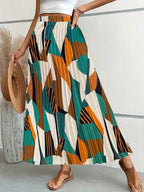 Vrouwen maxi rok met plooien - geometrische print voor casual en avondkleding